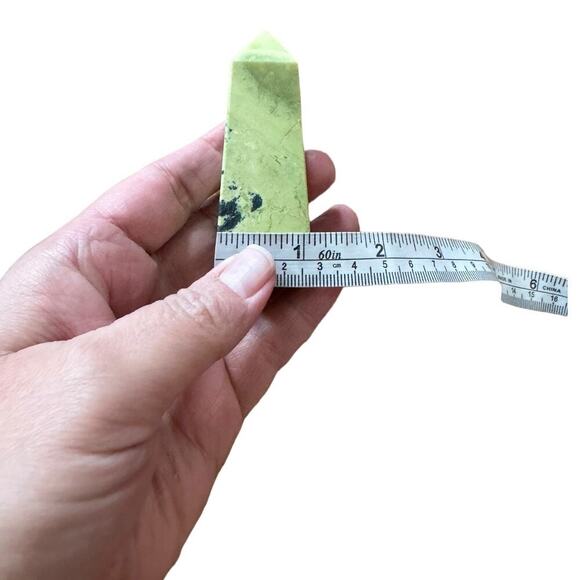 Lime Green Serpentine Tower with Pyrite Pointed Crystal Tower Obelisk Home Decor - Picture 11 of 11